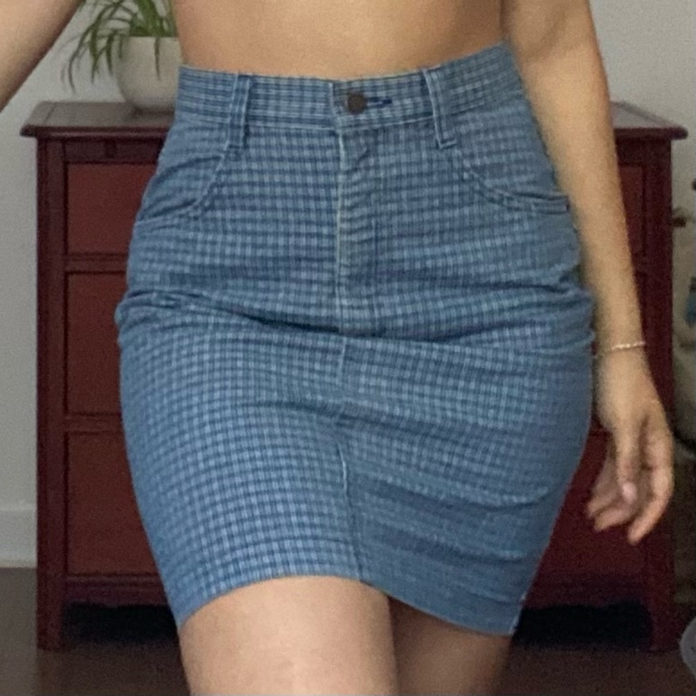 COBRA 100% COTTON BLUE PLAID BODYCON SKIRT